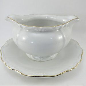 Edelstein Maris Teresia Gravy Boat Attached Underplate Bavaria Germany #242 EUC